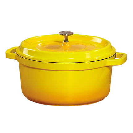 GET CA-011-Y/BK/CC Heiss Yellow/Black Cast Aluminuminum 2.5 Qt. 7.88" Induction Ready Round Dutch Oven With Lid - 1/Case