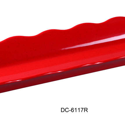 Yanco DC-6117R Deli Melamine 17 1/2" x 6 3/4" x 2" Scallop Edged Display Tray Red