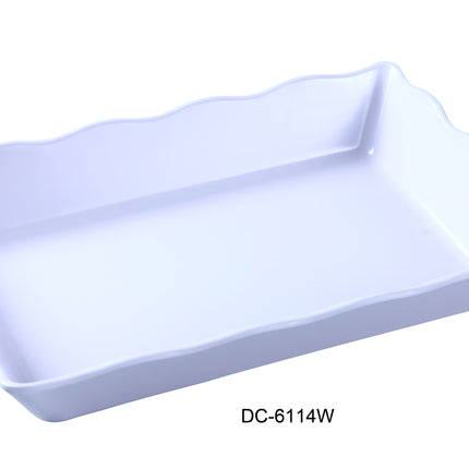 Yanco DC-6114W Deli Melamine 14" x 9 1/2" x 2" Scallop Edged Display Tray White