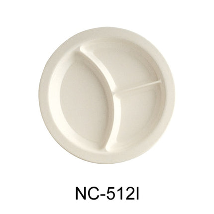 Yanco NC-512I Compartment Collection Melamine 9" 3-Compartment Plate W/Deep Beveled Foot Ivory