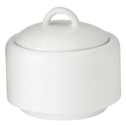 GET PA1101708712 Corona Actualite Bright White Porcelain 8.5 Oz. 4" Sugar Bowl With Lid - 12/Case