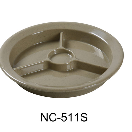 Yanco NC-511S Compartment Collection Melamine 9 1/2" 3-Compartment Plate W/Cup Holder Sand