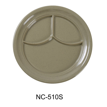 Yanco NC-510S Compartment Collection Melamine 9 1/2" 3-Compartment Plate 9" Sand