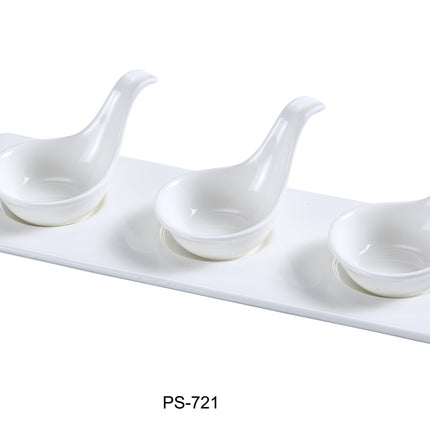 Yanco PS-721 China Three 2" Spoon With 10 1/2" x 3 1/2" Tray 2 Oz Each