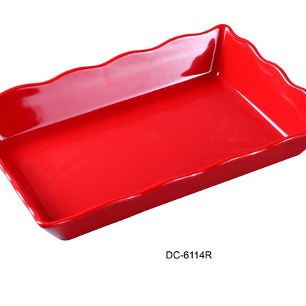 Yanco DC-6114R Deli Melamine 14" x 9 1/2" x 2" Scallop Edged Display Tray Red