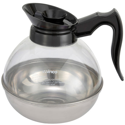 Winco CD-64K 64 oz. Polycarbonate Coffee Decanter with Stainless Steel Bottom and Black Handle