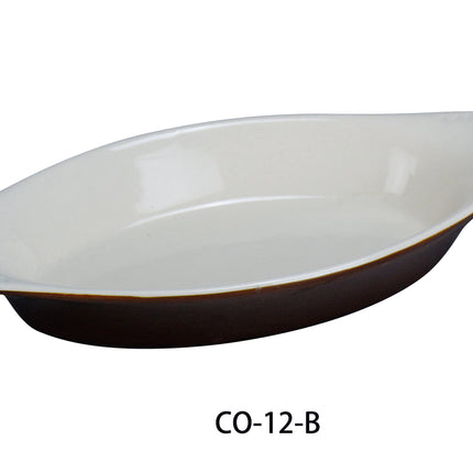 Yanco CO-12-B Accessories China 10" x5 3/8" x1 3/8" Welsh Rarebit Oval White/Brown 12 Oz