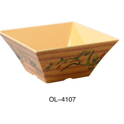 Yanco OL-4107 Olive Melamine 7 1/2" x 3 1/2"H Square Bowl 2 Qt