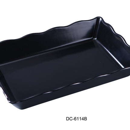 Yanco DC-6114B Deli Melamine 14" x 9 1/2" x 2" Scallop Edged Display Tray Black