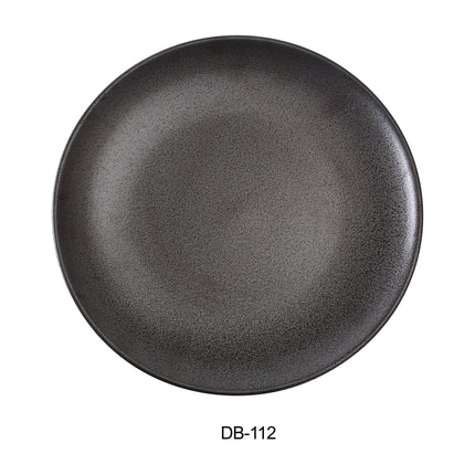 Yanco DB-112 Diamond Black China 12" x 1 3/8" Coupe Shape Round Plate