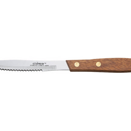 Winco K-438W 4-3/8" Steak Knife With Wooden Handle - 12/Case