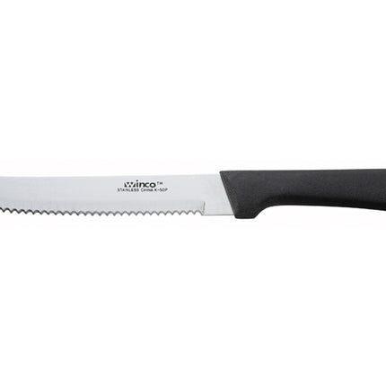 Winco K-50P 5" Stainless Steel Steak Knife with Straight Poly Handle and Blunted Tip - 12/Case