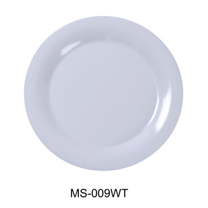 Yanco MS-009WT Melamine 9" Wide Rim Round Plate White