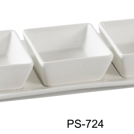 Yanco PS-724 China Three 3" Square Bowl With 11" x 4 1/4" Tray 3 Oz Each