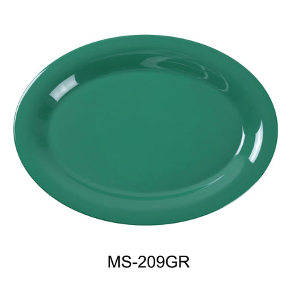 Yanco MS-209GR Melamine 9 1/2" x 7 1/4" Oval Platter Green