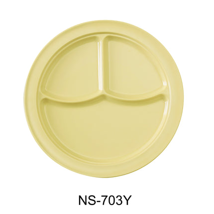 Yanco NS-703Y Nessico Melamine 10 1/8", 3-Compartment Plate Yellow