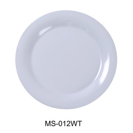 Yanco MS-012WT Melamine 12" Wide Rim Round Plate White