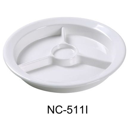 Yanco NC-511I Compartment Collection Melamine 9 1/2" 3-Compartment Plate W/Cup Holder Ivory