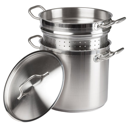 Winco SSDB-12S Stainless Steel 12 Qt. Steamer/Pasta Cooker with Cover