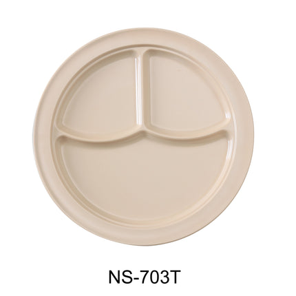 Yanco NS-703T Nessico Melamine 10 1/8" 3-Compartment Plate Tan