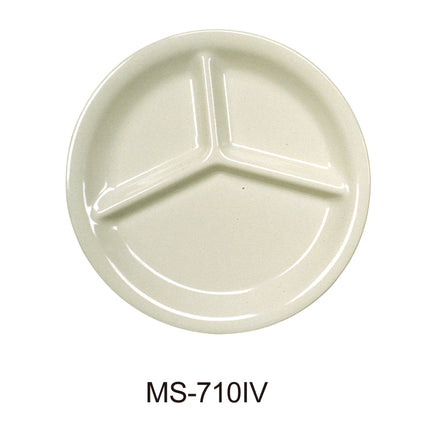 Yanco MS-710IV Melamine 10" 3-Compartment Plate Ivory