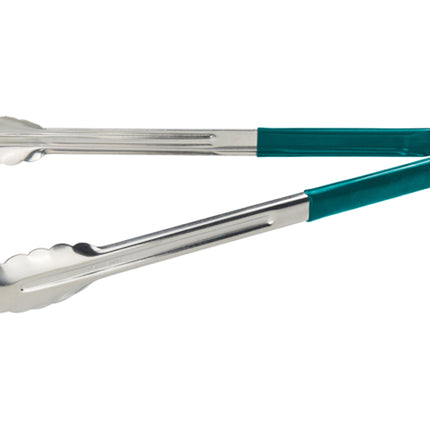 Winco UT-16HP-G Green Plastic Handle 16" Long Heavy-Duty Stainless Steel Scalloped-Edge Cold Food Service Utility Tongs