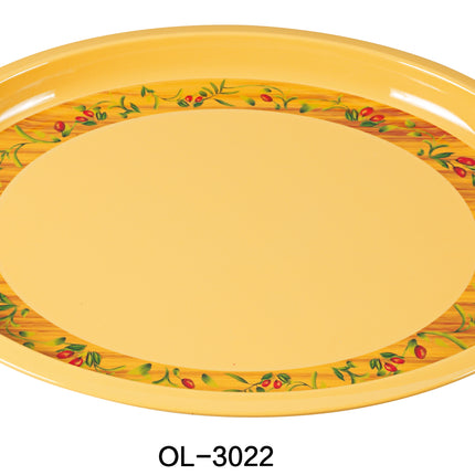 Yanco OL-3022 Olive Melamine 22" x 18" Turkey Platter, 1 1/4" Deep