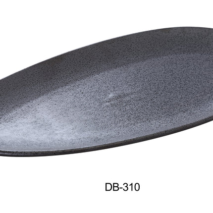 Yanco DB-310 Diamond Black China 10" x 4 3/4" x 3/4" Leaf Shape Plate