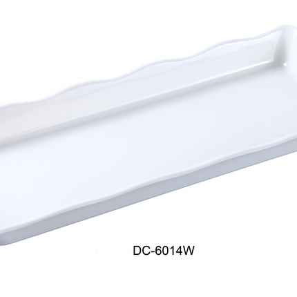 Yanco DC-6014W Deli Melamine 14" x 5 1/2" x 1" Scallop Edged Display Tray White