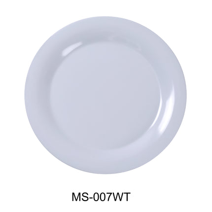 Yanco MS-007WT Melamine 7 1/2" Wide Rim Round Plate White