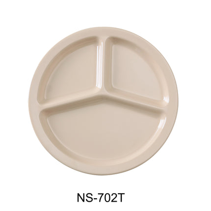 Yanco NS-702T Nessico Melamine 10" 3-Compartment Plate Tan