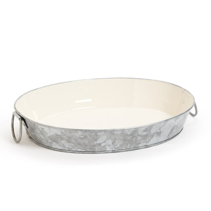 GET GT-108-GG/IV Gray/Ivory Galvanized Steel 10" X 8" Oval Tray - 12/Case