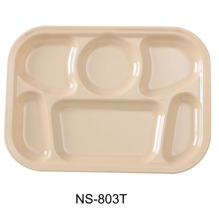 Yanco NS-803T Nessico Melamine 13" x 9 1/2" 6-Compartment Tan