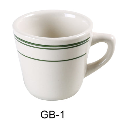 Yanco GB-1 Green Band China 3 3/8" x 2 3/4"H Tall Cup 7 Oz