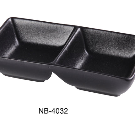 Yanco NB-4032 Noble Black China 5-5/8" x 3" x 1-1/4" Double Sauce Dish 1.5 Oz Each