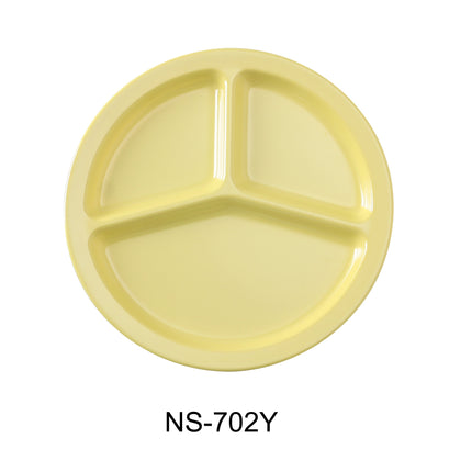 Yanco NS-702Y Nessico Melamine 10" 3-Compartment Plate Yellow