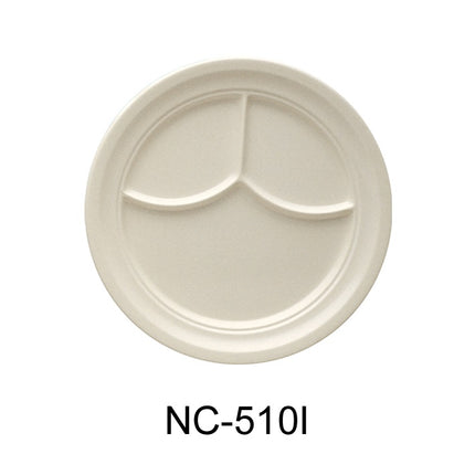 Yanco NC-510I Compartment Collection Melamine 9 1/2" 3-Compartment Plate 9" Ivory