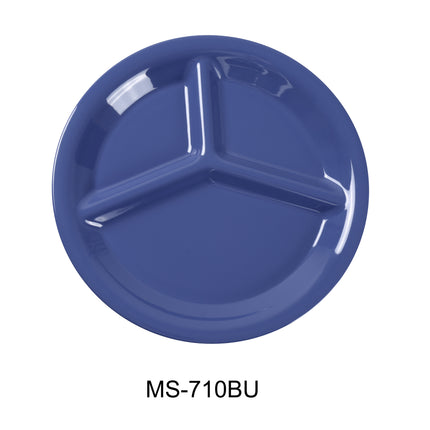 Yanco MS-710BU Melamine 10" 3-Compartment Plate Blue