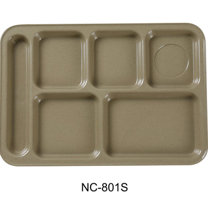 Yanco NC-801S Compartment Collection Melamine 14" x 10" Left Hand 6-Compartment Plate Sand