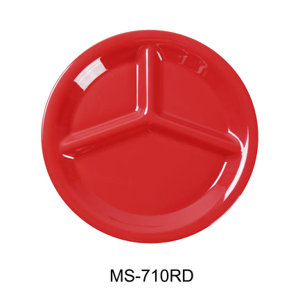 Yanco MS-710RD Melamine 10" 3- Compartment Plate Red