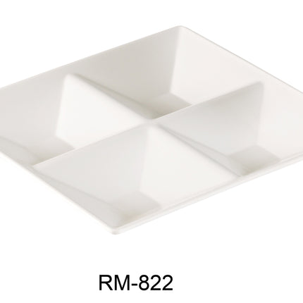 Yanco RM-822 Rome Melamine 11 1/2" 4-Compartment Plate, Square, 1 1/2" Deep