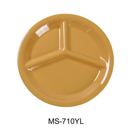 Yanco MS-710YL Melamine 10" 3-Compartment Plate Yellow