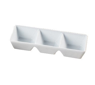 Yanco ML-737 China 7" x 2 1/2" x 1 1/4" Three Divided Tray 1.5 Oz Each