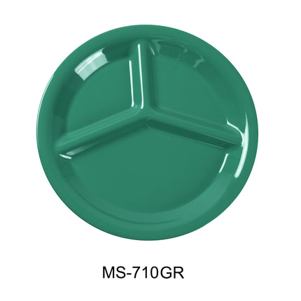 Yanco MS-710GR Melamine 10" 3-Compartment Plate Green